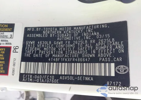 2015 Toyota Camry Le from USA, damaged, VIN 4T4BF1FKXFR486647